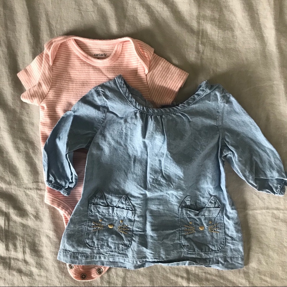 Carter’s Denim Kitty Top with Pink Onesie Set